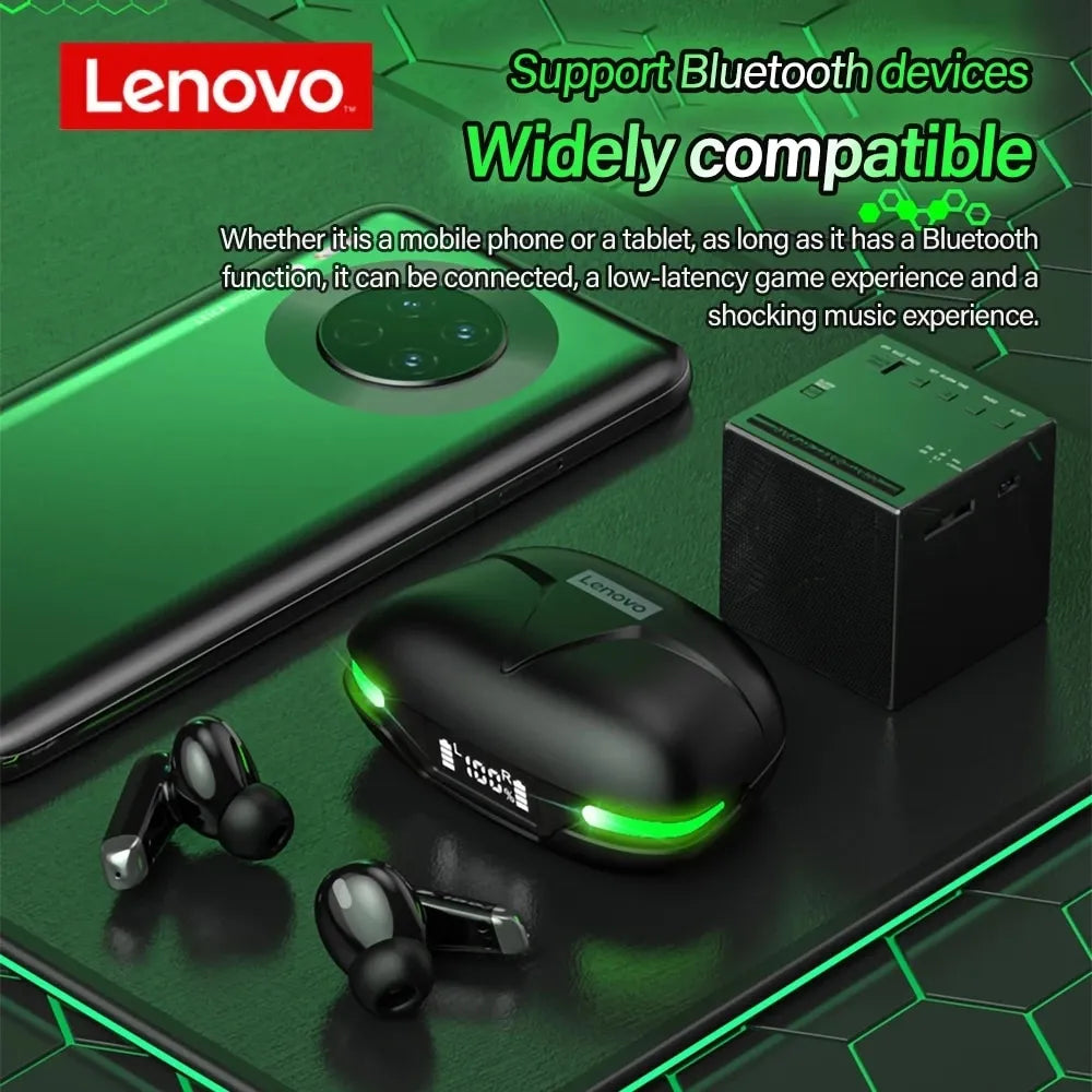 Original Lenovo GM3 Bluetooth Earphones TWS Gaming Headset with Digital Display Low Latency Dual Mic Noise Reduction Earbuds