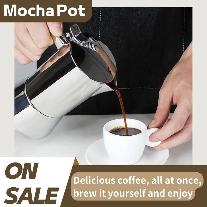 Stainless Steel Moka Pot Applica Suitable For Induction Cook Applica Heated 200ml Hand Brewed Espresso Pot Portable Home Style
