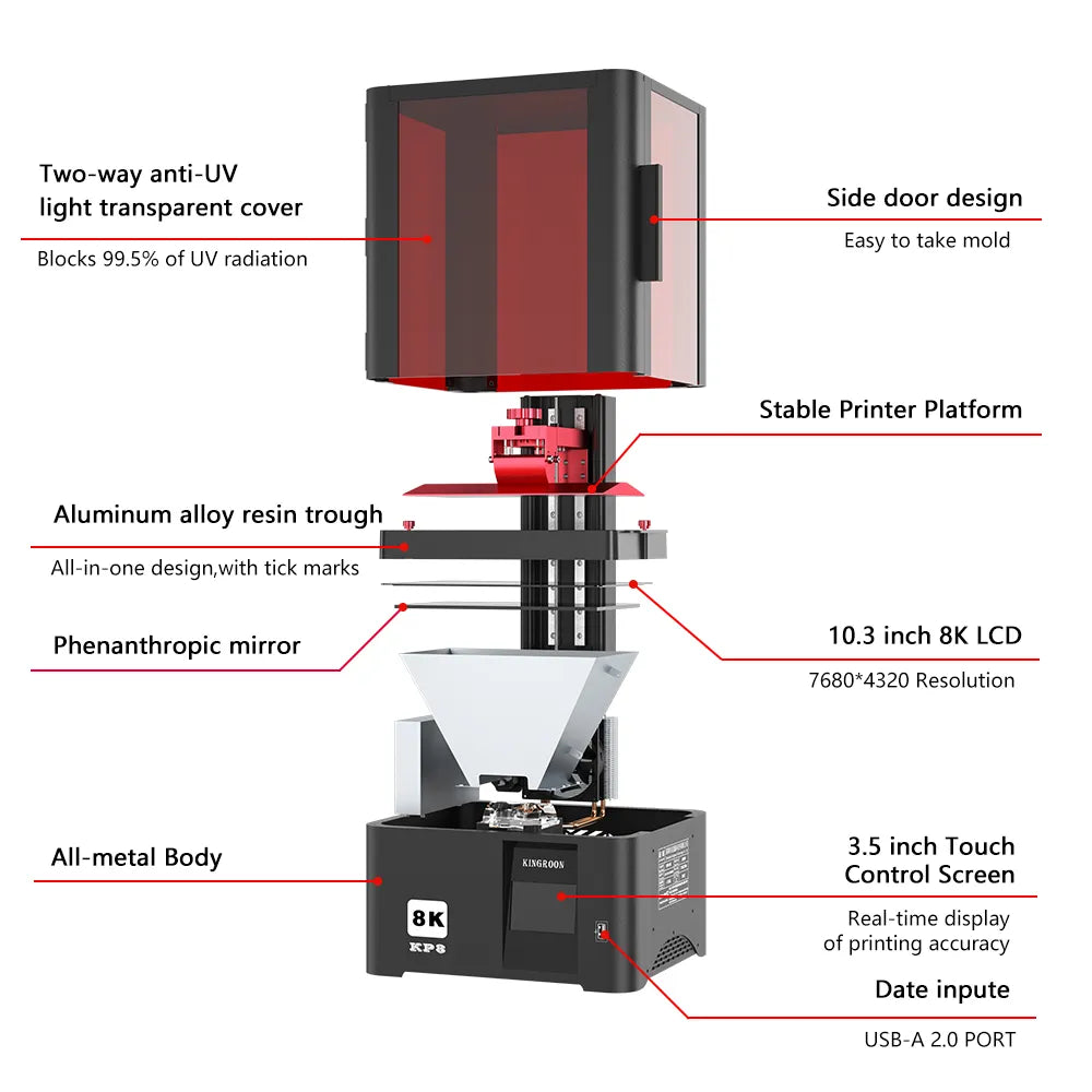 KINGROON 8K 3D Printer KP8 SLA 10.3 inches LCD High Resolution 3D Printing UV Resin Printer impressora 3d Fast Speed