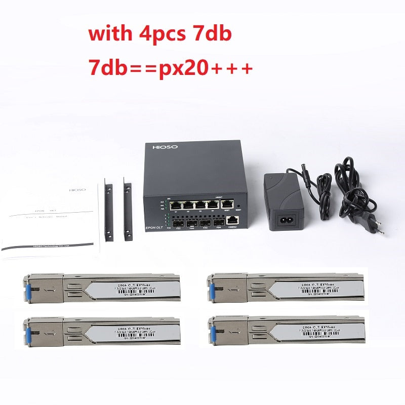 HIOSO MINI 4PON EPON OLT DC12V WEB SNMP COMPATIBLE WITH HUAWEI ZTE FIBER HOME ONUS