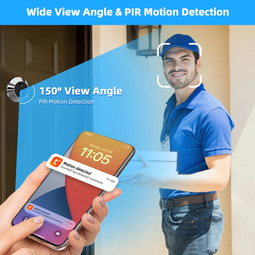 Smart Tuya 1080P 2.4G WiFi Magic Door Camera Automatic Sensing Door Eye Camera Digital Door Viewer Wireless Doorbell at Home