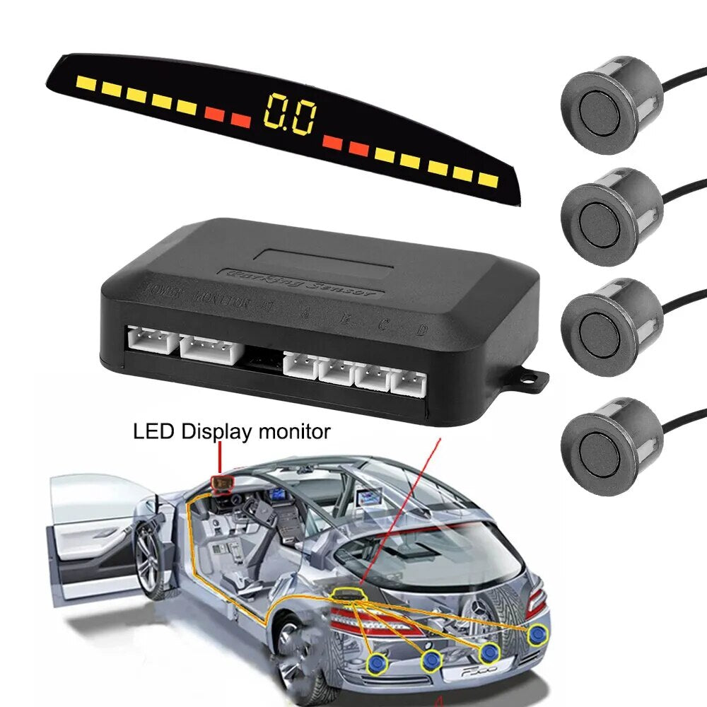 Car LED Parking Sensor With 4 Sensors Reversing Backup Radar Monitor System Parktronic Automobile Detector
