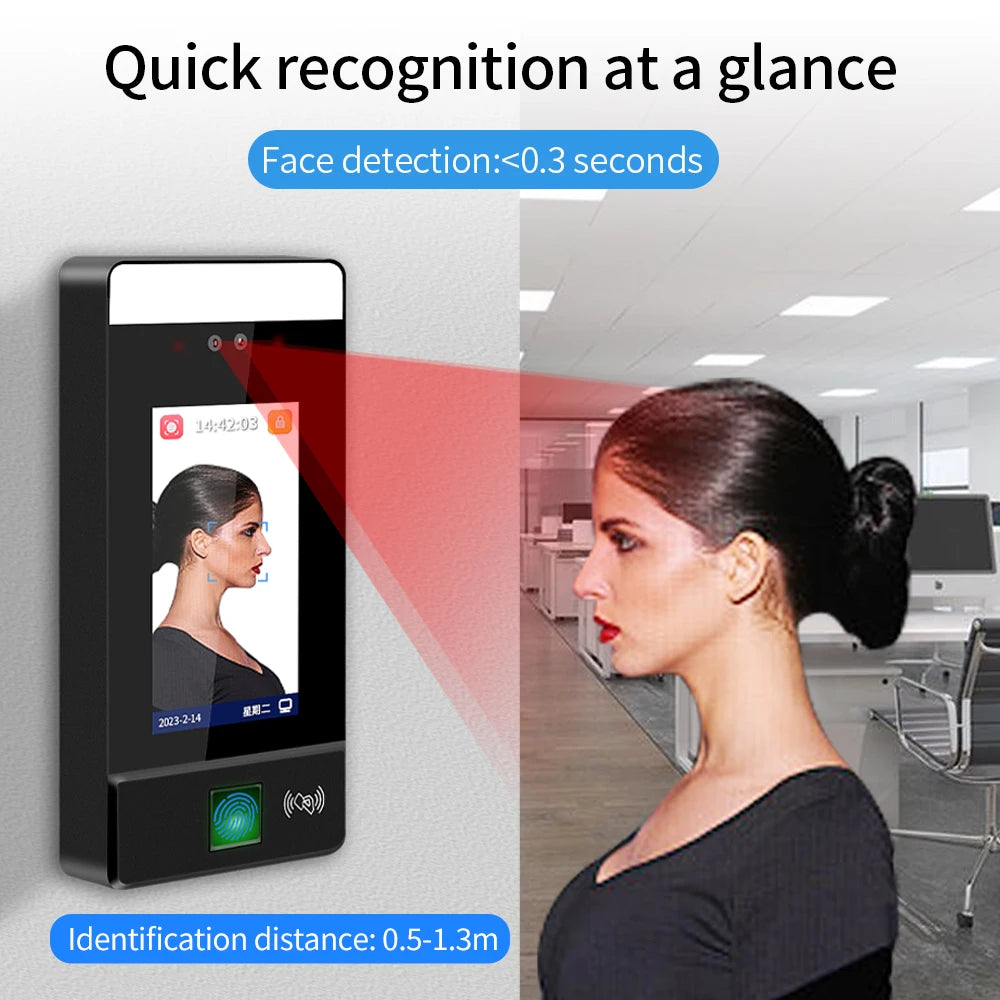4.3inch Person Biometric Fingerprint Dynamic Face Recognition Lock Turnstile Facial Terminal Access Control Time Attendance 125K