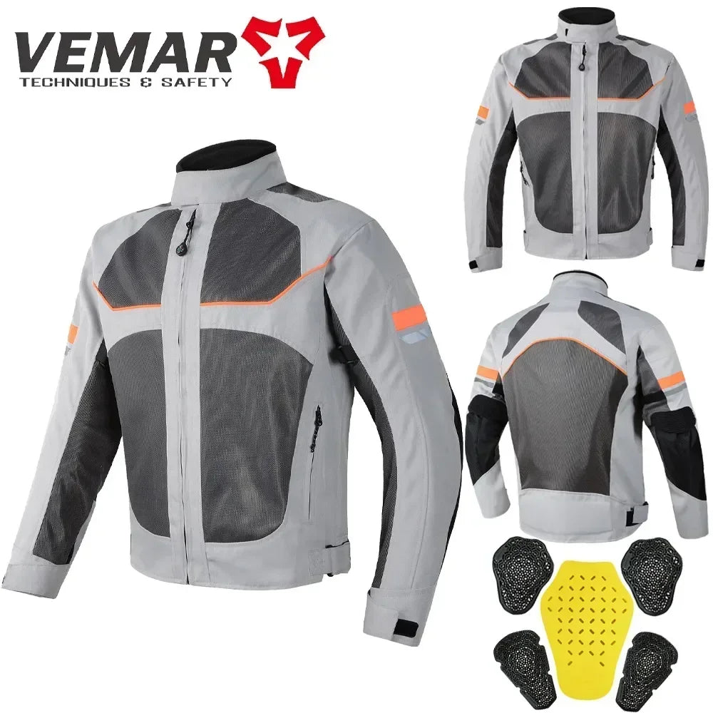 Summer Motorcycle Jackets Men Mesh Breathable Body Armor WithBack Shoulder Elbow Pads Moto Motorbike Racing Riding Clothing Grey