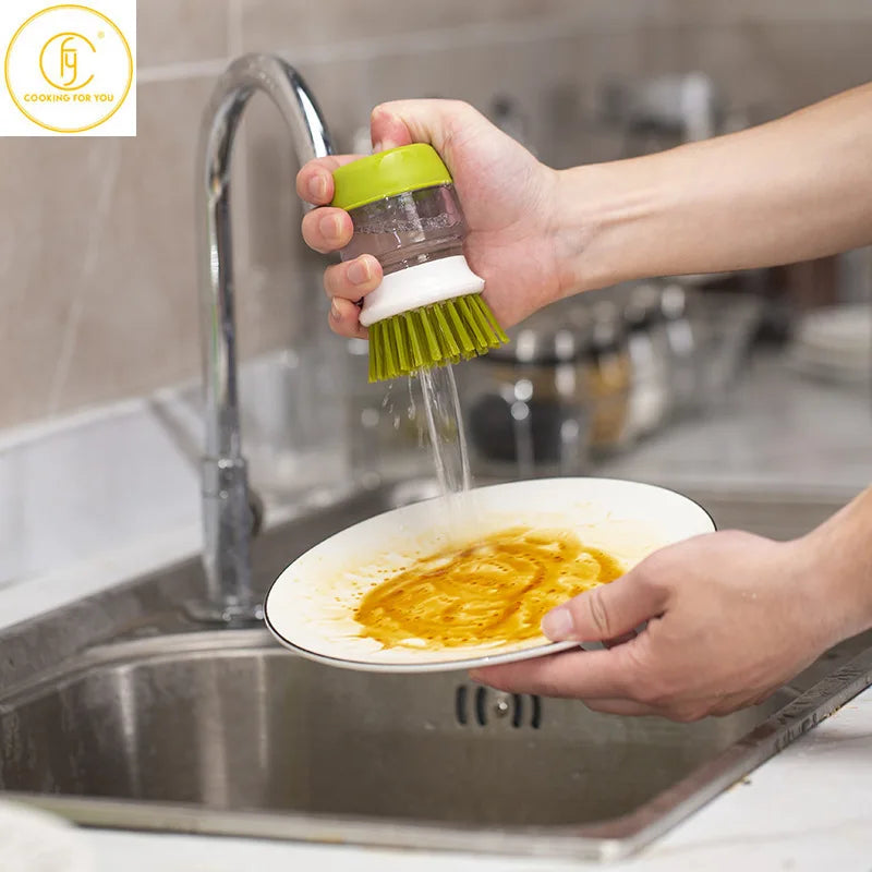 Household Handheld Presses Soap Cleaning Brushes Dish Bowl Pot Washing Brush with Removable Brush Head Kitchen Drit Clean Tools