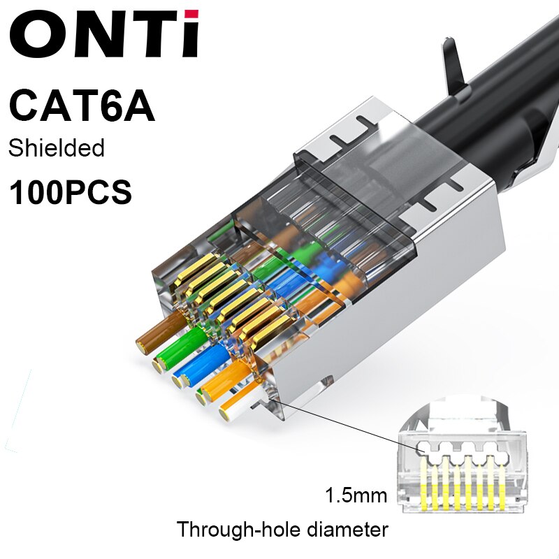 ONTi RJ45 Pass Through Crimper Tool and Rj45 Connector, Ethernet Crimper Crimping Tool Wire Stripper Cutter for Cat6a Cat5