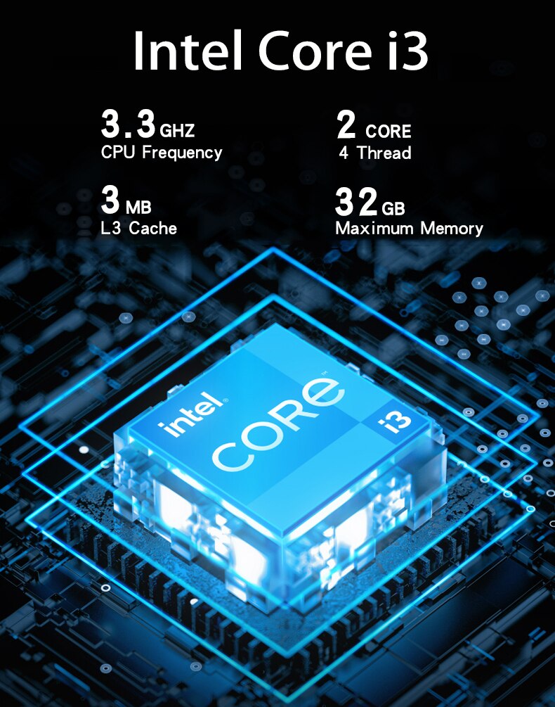 Mini PC Intel Core i3 Processor 3.3GHz Configuration of Desktop Machine Windows 11 Pro Desktop Computers HDMI/VGA/USB 3.0