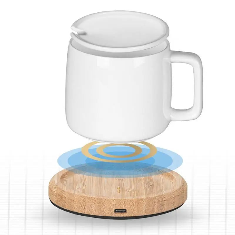 Heated Coffee Mug Electric Cup Heater Coffee Mug With Bamboo Base Electric Coffee Warmer Smart Coffee Warmers For Office Desk