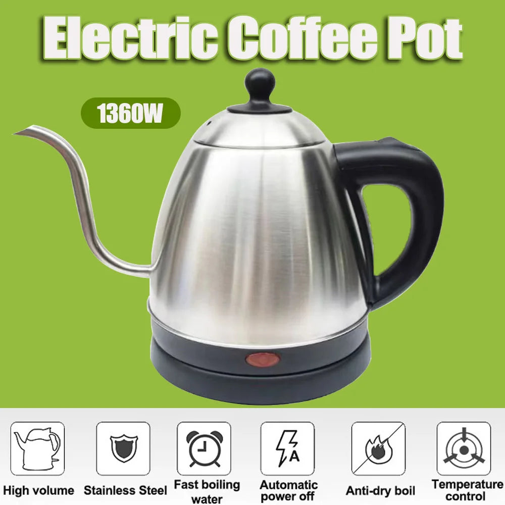 220V 1L Stainless Steel Electric Kettle Auto Shut-Off Electric Espresso Pots Fast Boil Coffee Pot Teapot Coffeeware Teaware
