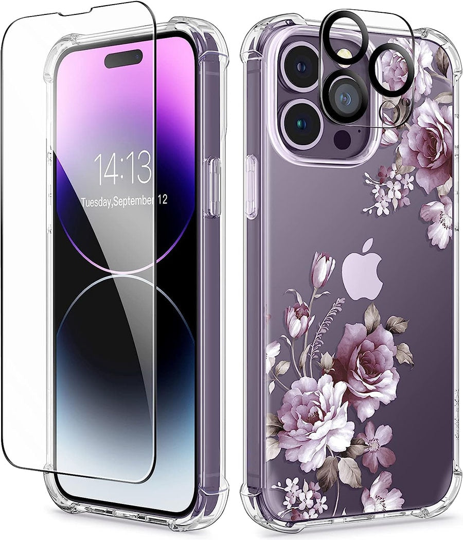 GVIEWIN For IPhone 14 Pro Max 6.7 Phone case with Screen camera lens protective film color painting case shockproof  hard PC+TPU