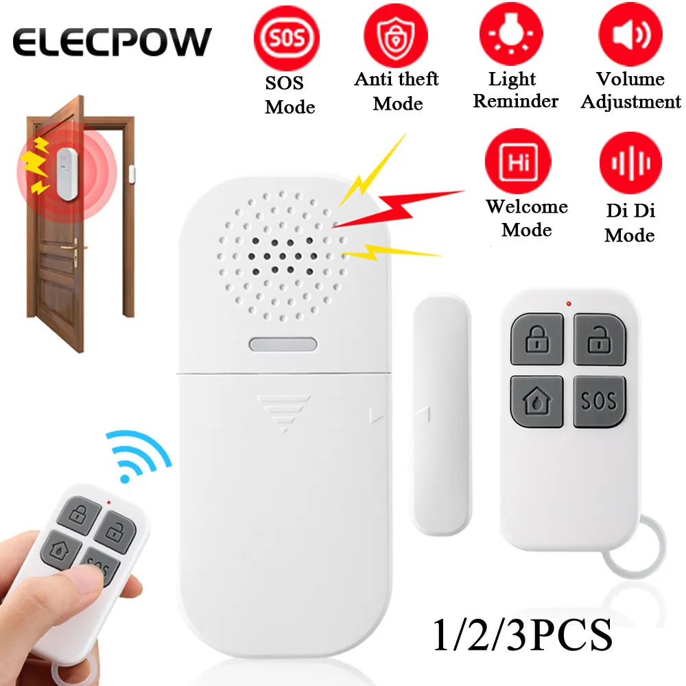 Elecpow 130DB Wireless Door Window Entry Security Burglar Sensor Alarm PIR Magnetic Smart Home Garage System Remote Control Led