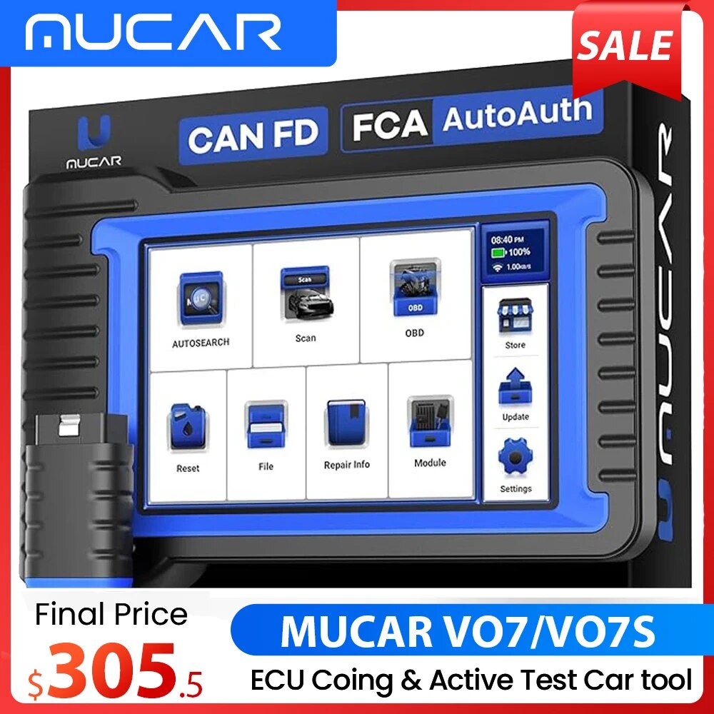 MUCAR VO7/VO7S Car Diagnostic Tool Bi-Directional ECU Coding Obd2 Scanner Full System Diagnosis 28 Reset AutoAuth for FCA SGW