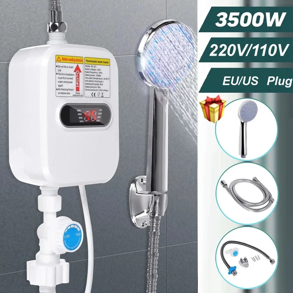 3500W Electric Thankless Instant Hot Water Heater 220V Bathroom Faucet Tap Heating 3 Seconds Instant Heating EU Plug
