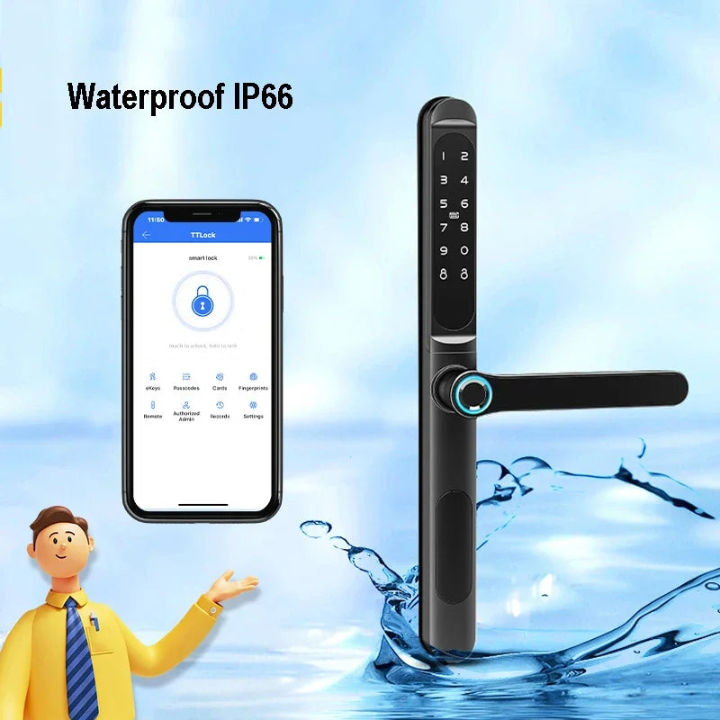 Waterproof Ttlock Outdoor Aluminum Sliding Door Lock Fingerprint Bluetooth APP Digital Password Biometric Electronic Smart Lock