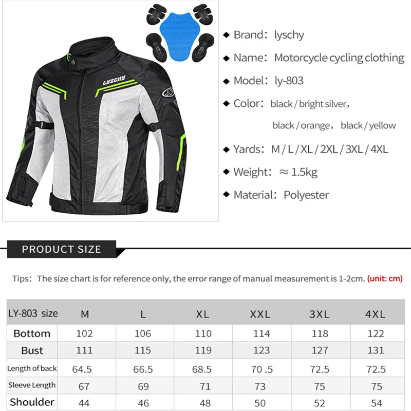 Motorcycle Jacket Summer Men Breathable Anti-Fall Motorcycle Racing Jersey Mesh Body Protection Riding Clothing Moto Accessorise
