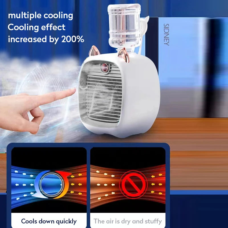 Portable Mini Air Conditioner Fan USB Air Cooler Fan Humidifier 3 Speed 2 Mode Spray Mute Cooler for Office Desk Cool Fans