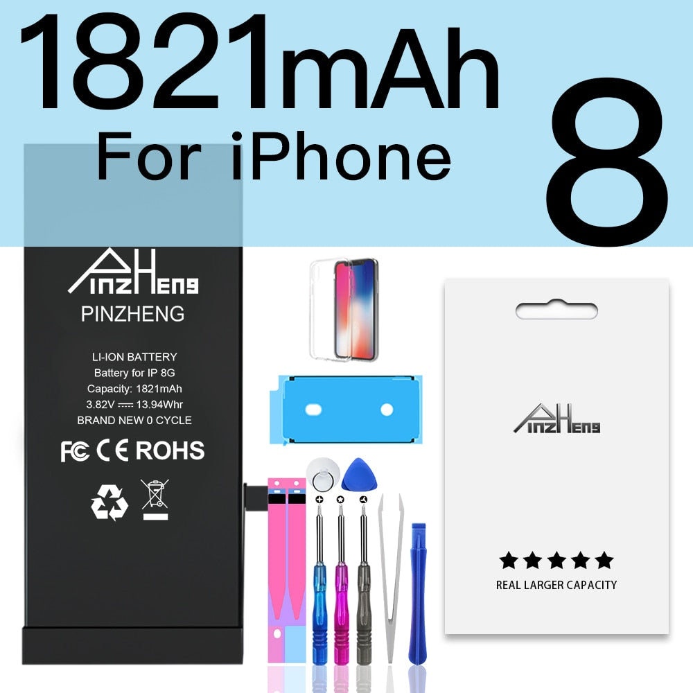 PINZHENG Original High Capacity Battery For iPhone 5S SE 5 6 6S 7 8 Plus Phone Replacement Batteries Warranty One Year Bateria