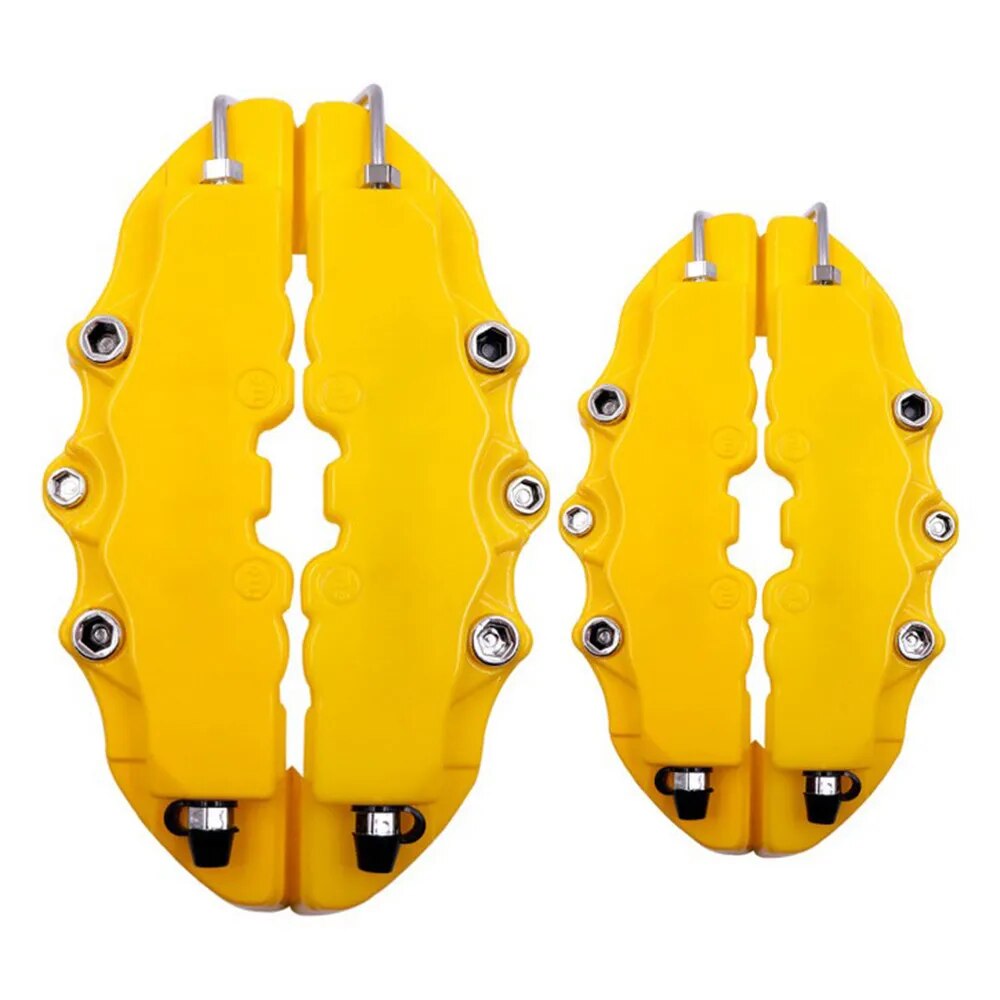 4PCS Universal Disc Brake Caliper Cover With  Yellow 3D Style Color Sticker Set Kit Front & Rear, Made Of ABS Car Accessories