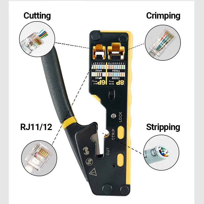 AMPCOM RJ45 Crimper Pass Through RJ45 Crimping Tool For CAT6 CAT5E Pass Thru Ethernet Modular Plugs 8P8C RJ11 Connectors