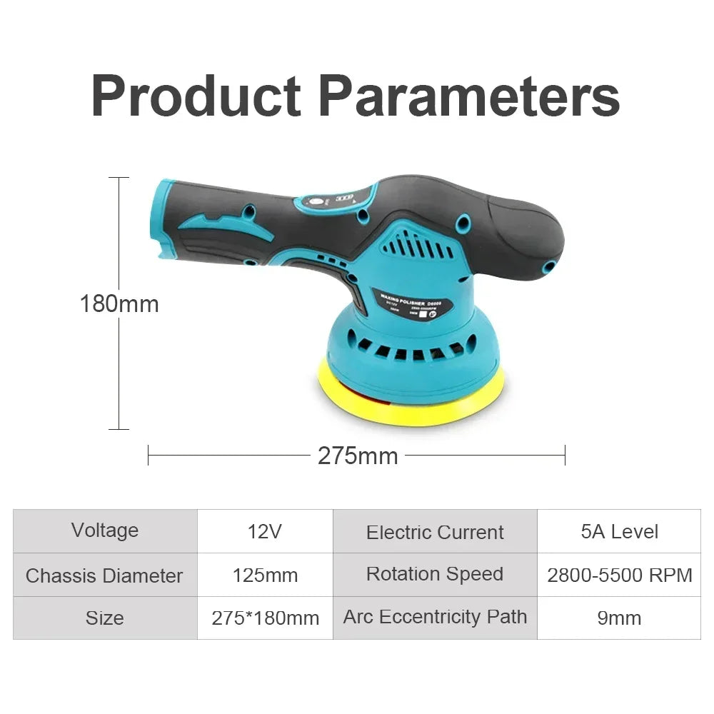 12V Cordless Car Polisher 8 Gears 380W Lithium Electric Polishing Waxing Machine For Repairing Scratches Wireless Sander Polish