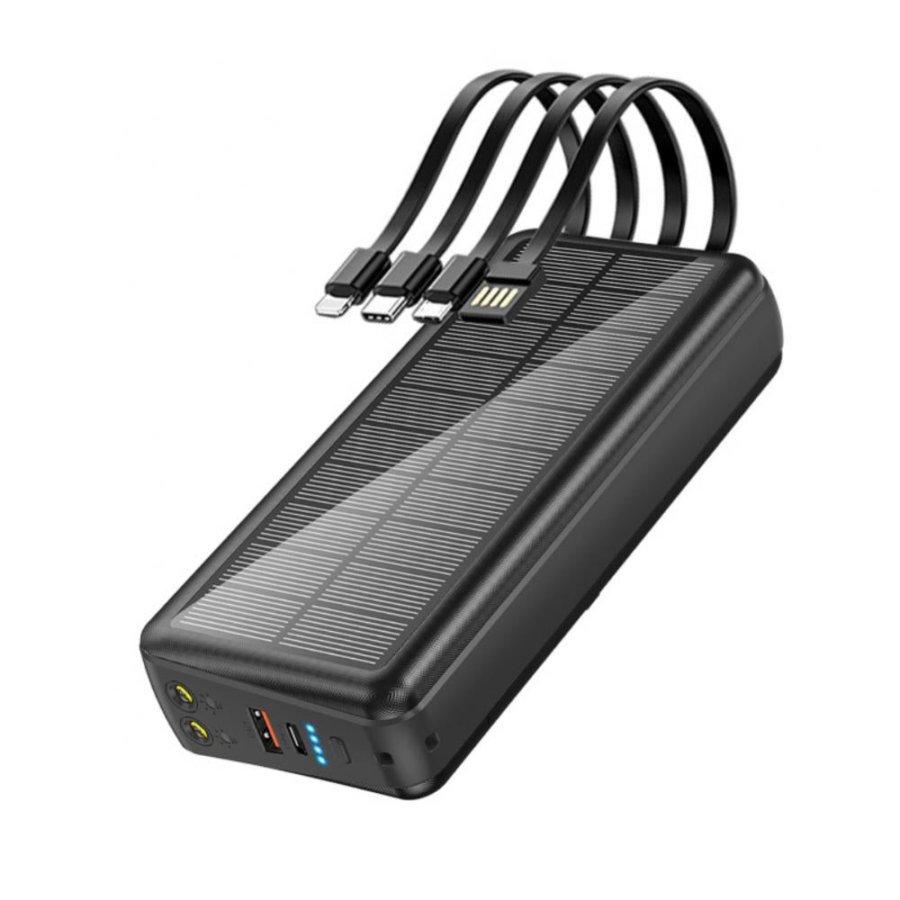 4 Usb Ports External Battery 30000mah Fast Charger 22.5w Top Solar Power Bank For Iphone 13 Samsung Built In Cable Plug