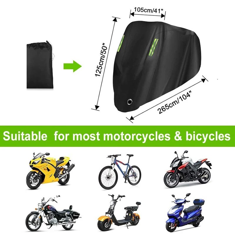 Moto Raincoat Black Motorcycle Cover Waterproof Sunscreen With Suitable for 104 Inch Motorcycles / Scooter / 250cc Cruiser