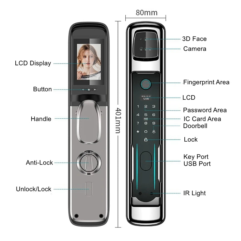 Auto Wifi Fingerprint Electronice Face Recognition Door Lock Keyless Entry Security Home Alarm Password Gate Lock For Apartment