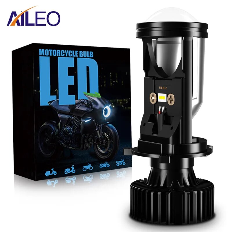 Aileo New H4 Led Moto Headlight 6000K White Mini Projetor Lens 12V Conversion Kit Motorbike Lamp Accessories LHD Hi/Lo Beam