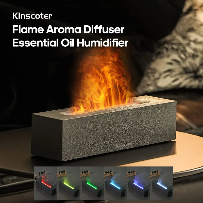 KINSCOTER Flame Aroma Diffuser Air Humidifier Ultrasonic Cool Mist Maker Fogger Led Essential Oil Lamp Realistic Fire Difusor