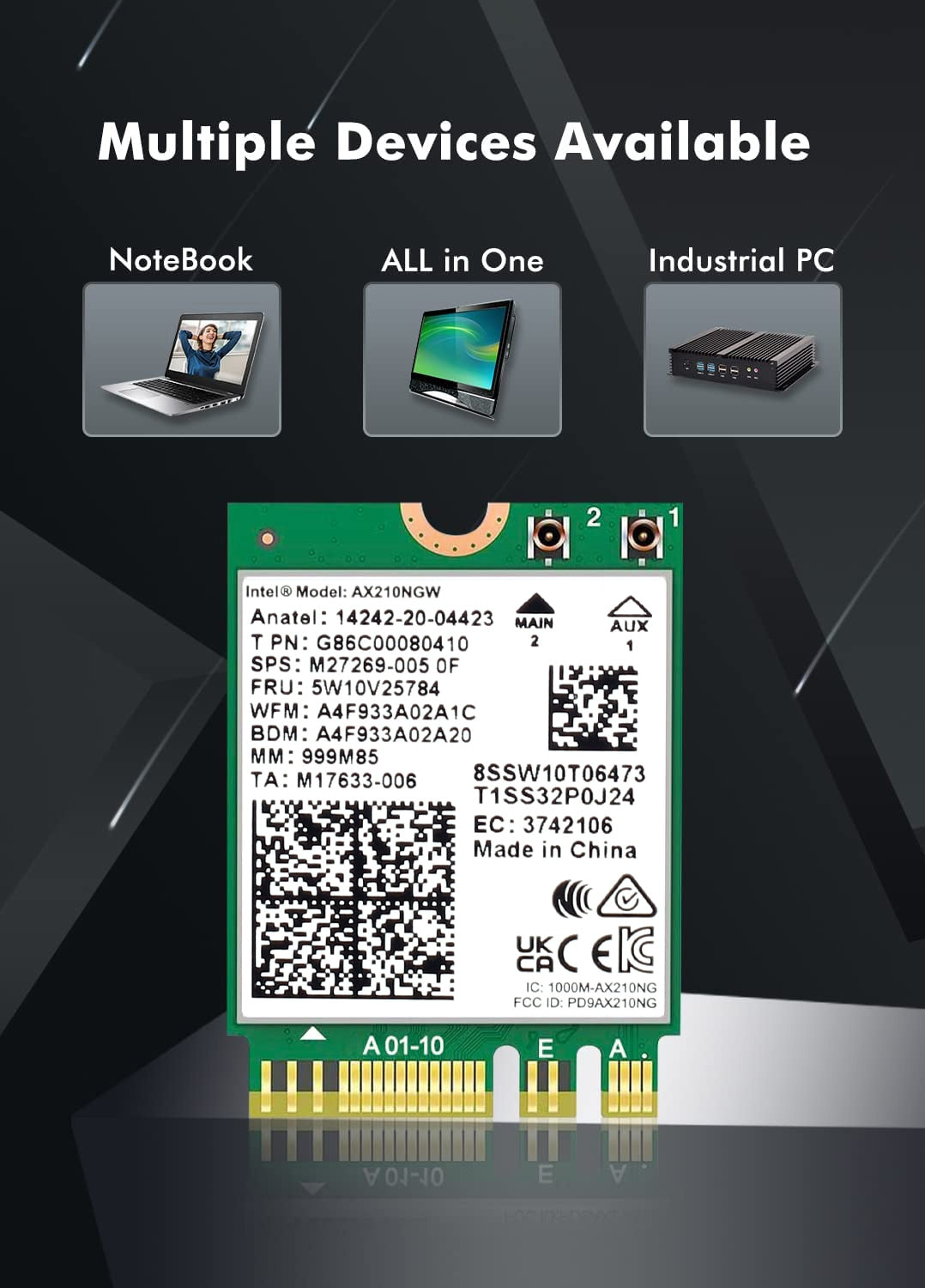 Dual Band Intel AX210 Bluetooth 5.3 Wireless AX210NGW 2.4Gbps 802.11AX Wireless Wi-Fi 6 AX200 For Intel 8265NGW M.2 WiFi Card