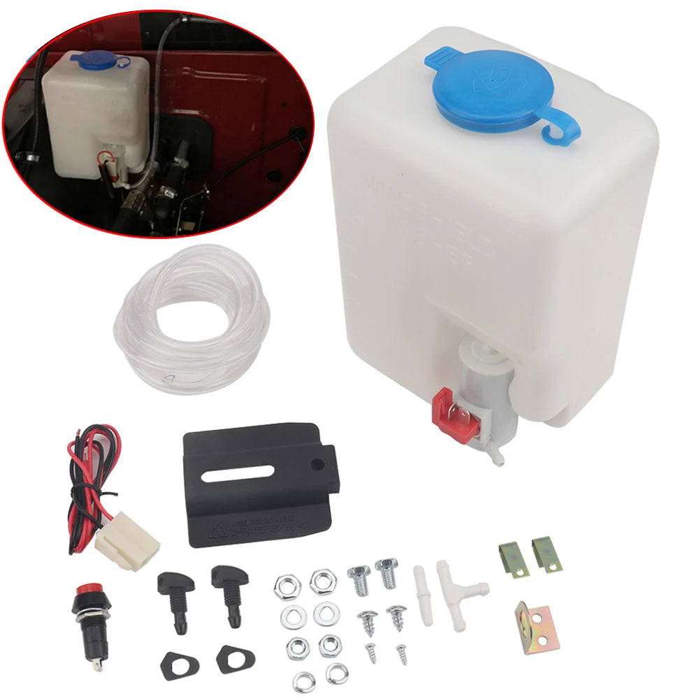 Universal Car Windshield Washer Bottle 12V Windscreen Washer Pump Fluid Tank 1.5L Reservoir Nozzle Sprayer Kit Car Accessories