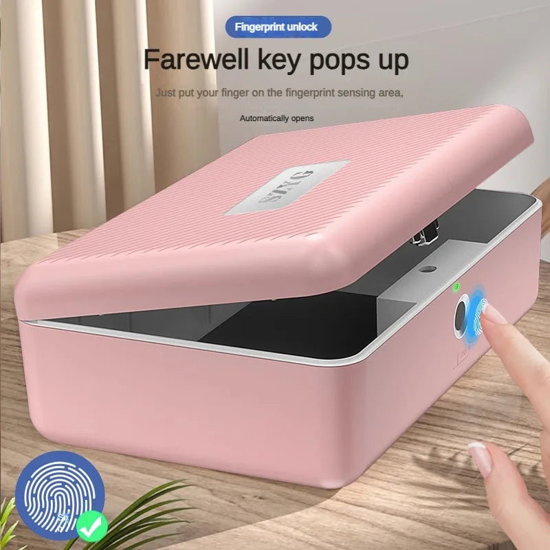 Fingerprint Storage Box Privacy Box Key ID Card Jewelry Box with Password Lock Storage Box Safe Safe