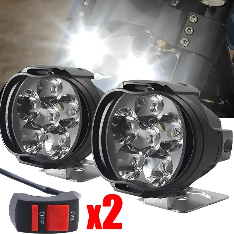 Motorcycle Headlight Spot Lights High Bright Waterproof Scooter Auxiliary Lamp Spotlights 6 LED Fog Bulb Work Lights with Switch