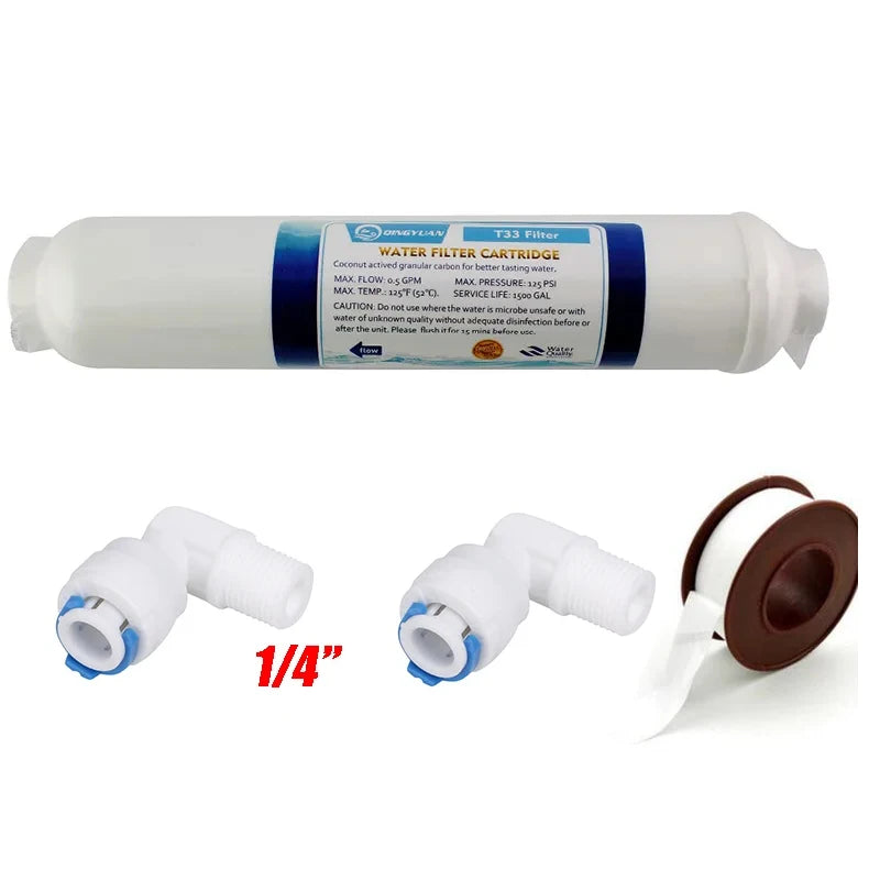 10 Inch T33 with 2pcs fitting Water Purifier INLINE COCONUT Carbon Post  WATER FILTER 5MICRON CARBON  FILTER FOR REVERSE OSMOSIS