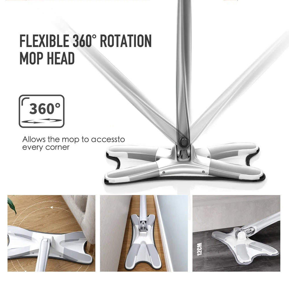 X-type Floor Mop With Bucket Free Hand Washing Lazy Squeeze Automatic Spin 360 Rotating Wooden Flat Mop Household Cleaning Tools