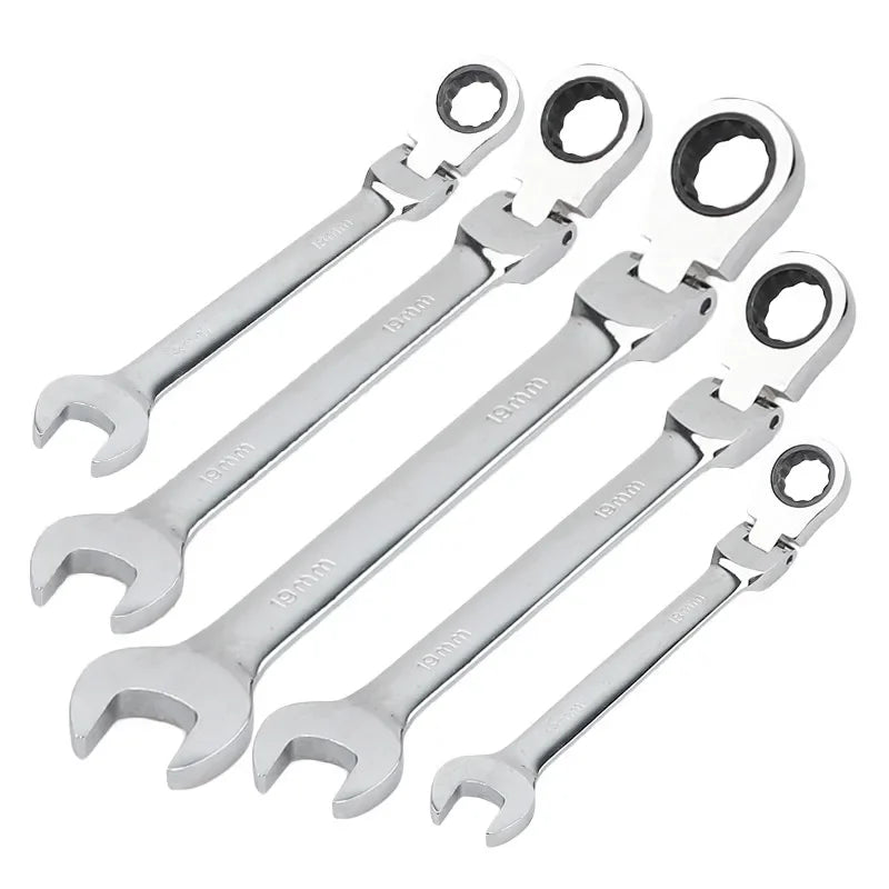 Onnfang Metric Flexible Ratchet Spanner Nut Tool 6-12mm Ratchet Head CR-V Steel Open End Ring 180° Torx Repair Wrenches