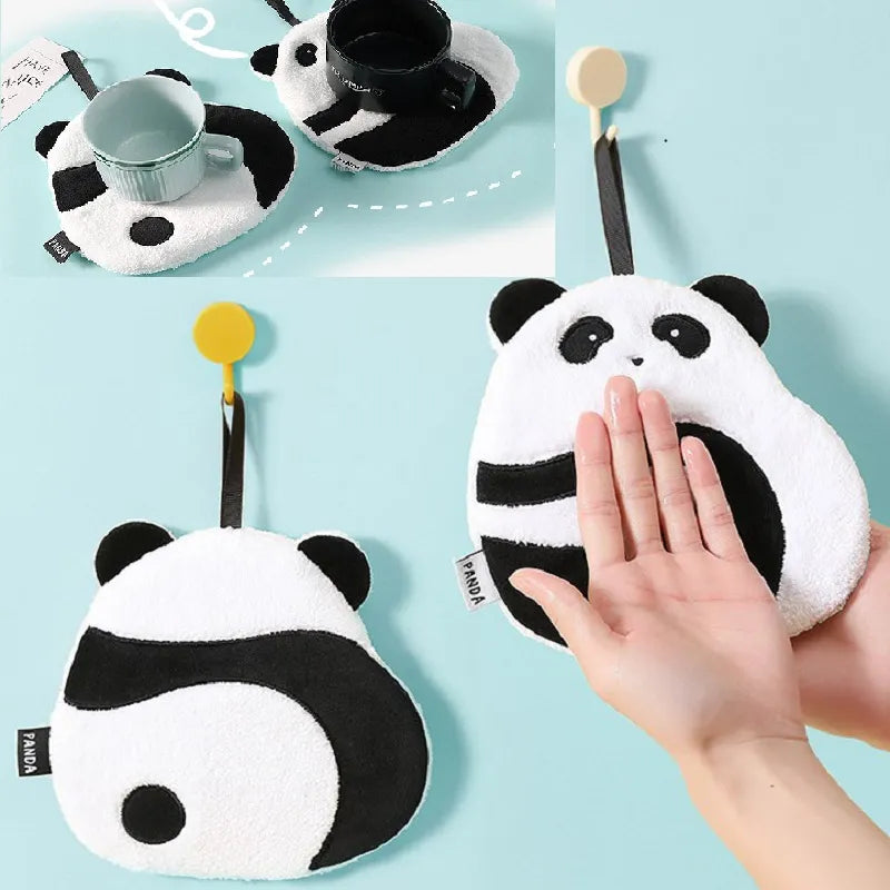 Cute Cartoon Absorbent Hand Towel Chic Bathing Towel Non-shedding Hanging Panda Wipe Towel Soft Kids Hand Towels