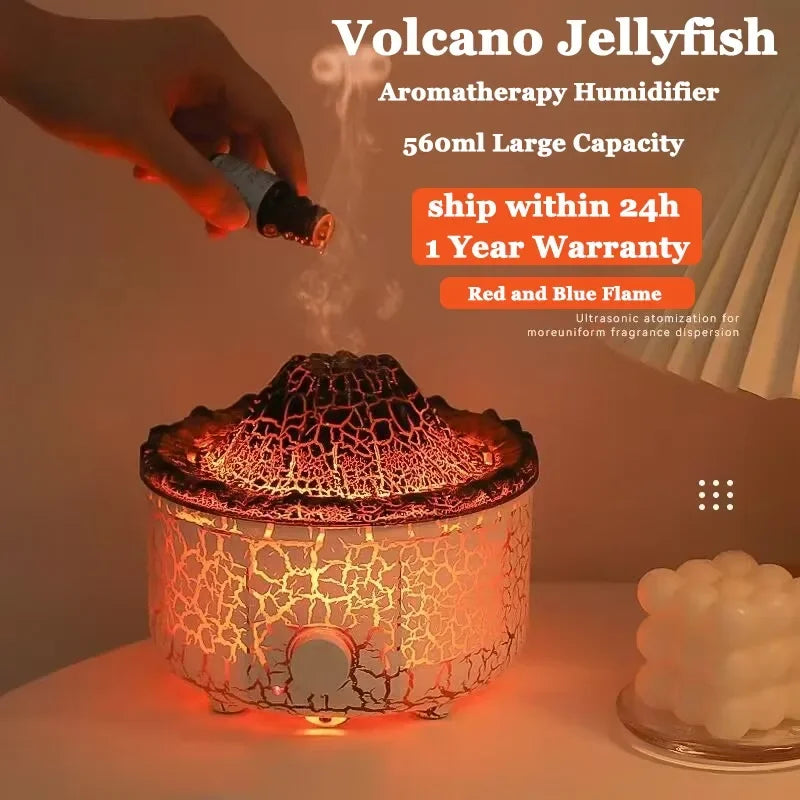 560ml Volcano Flame Air Humidifier Aromatherapy Diffusers Essential Oil Jellyfish Smoke Aroma Humidifiers Fragrance Room Decor