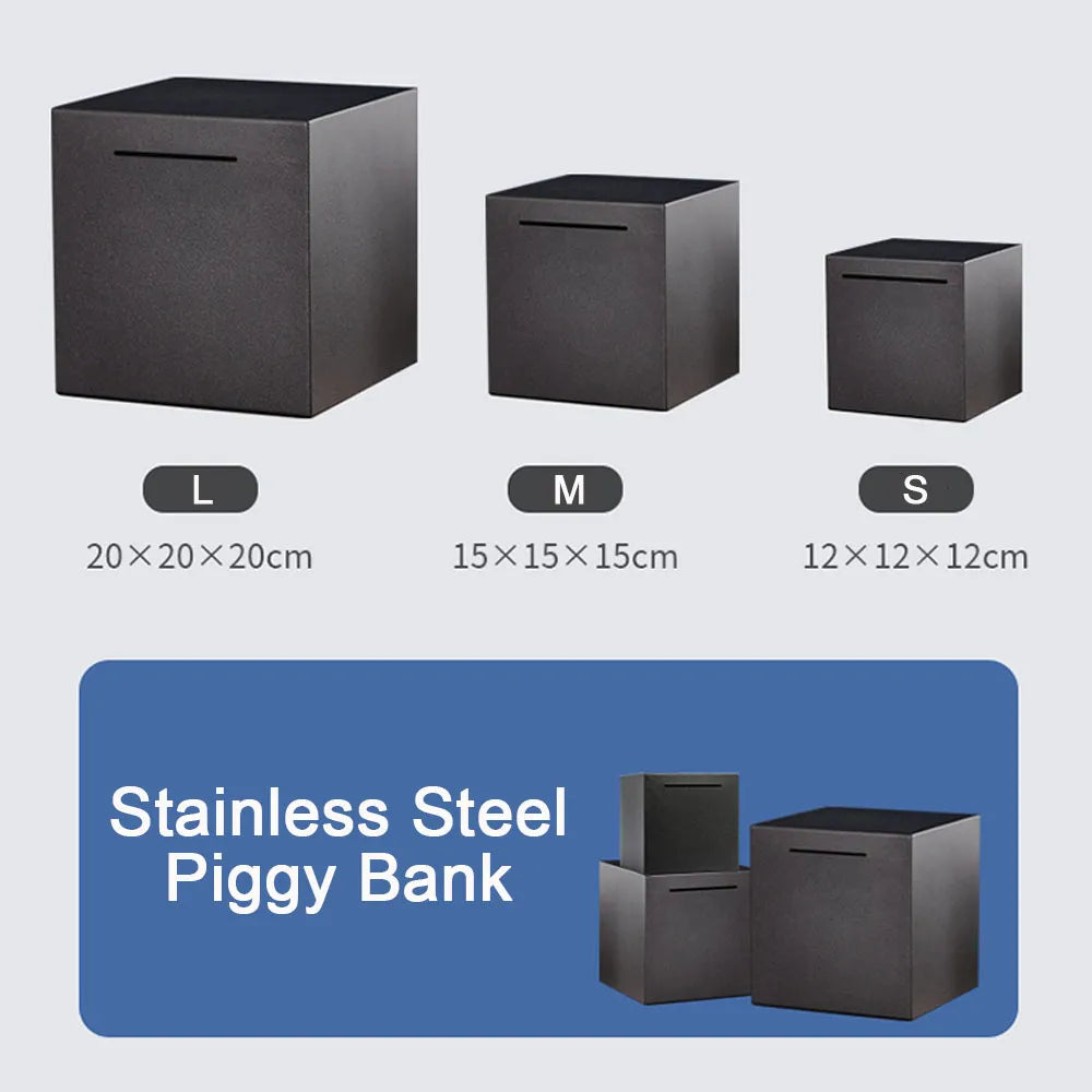 Stainless Steel Safe Box Large Capacity Money Piggy Bank Portable Cash Storage Tank Household Security Box Anti fall Saving Bank
