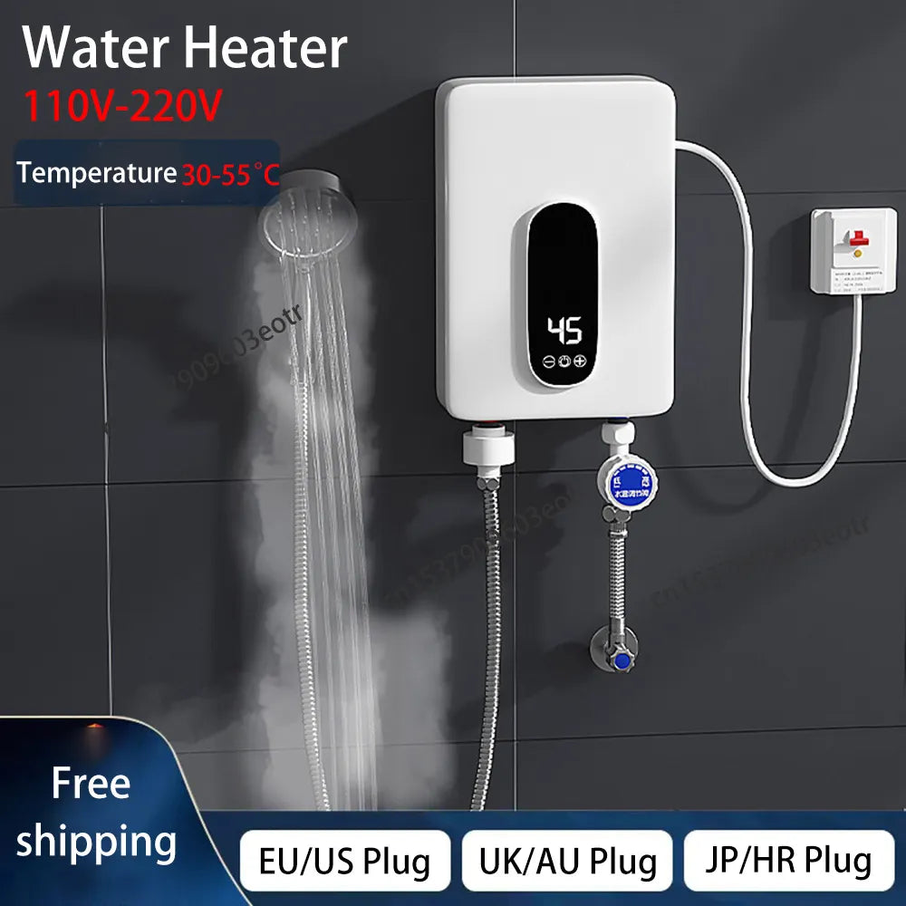 New 110v-220v 5500W Electric Water Heater for Shower Bathroom Faucet Instant Water Heater Digital Display 3 Seconds Instant Heat