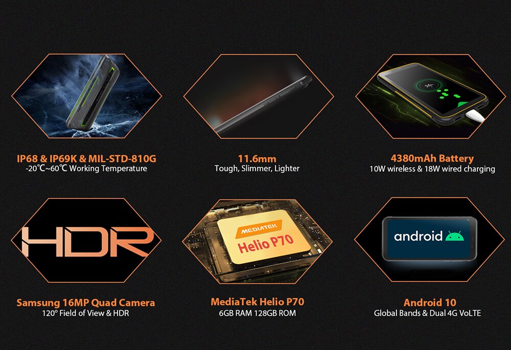 Global version BLACKVIEW BV6300 Pro Helio P70 6GB+128GB Smartphone 4380mAh Android 10 Mobile Phone NFC IP68 Waterproof 4G Phone