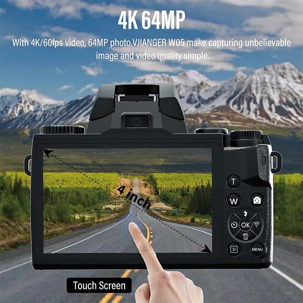 16X Zoom 64MP DSLR Camera For Photography Auto Focus 4K 60FPS Digital Video Camcorder 4.0 Inch Touch Screen Youtube SLR Recorder