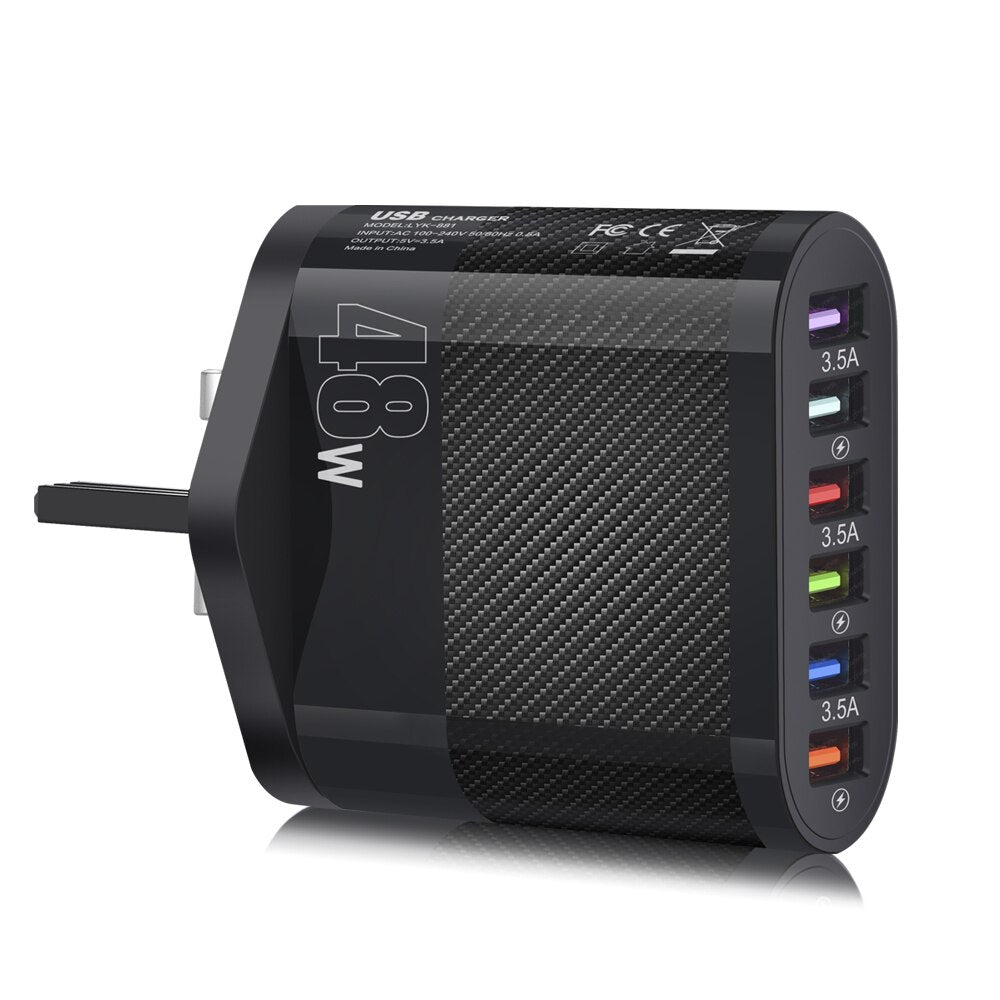 6 In 1 USB Charger Fast Charge Charger Fast Charging 6 Ports Wall Charger For Samsung Xiaomi iPhone Mobile Phone Charger Adapter