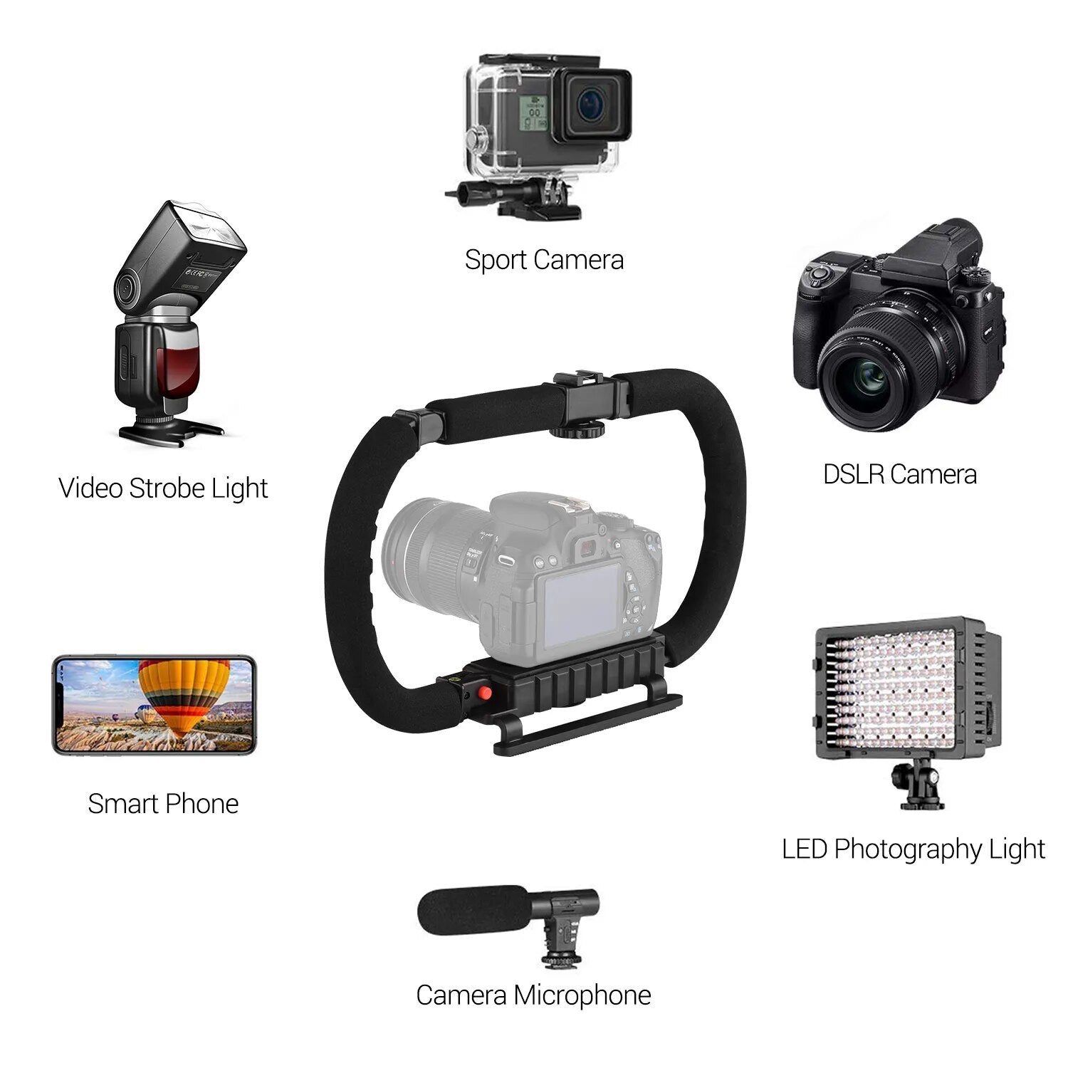 Action Stabilizer Grip Flash Bracket Holder Handle Professional Video Accessories for DSLR DV Camera Camcorder Smartphones