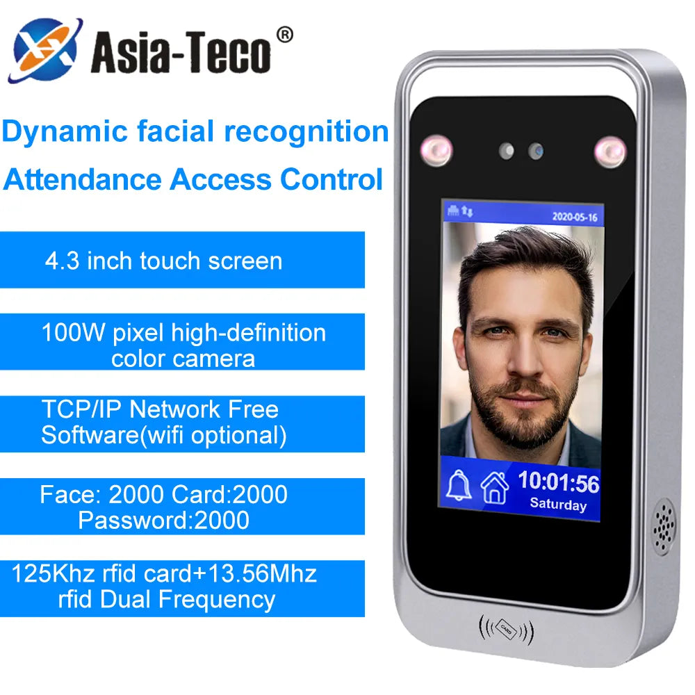 4.3inch TCP/IP / Wifi Dynamic Face Recognition Attendance System Terminal Time Attendance Door Access Control System USB Record