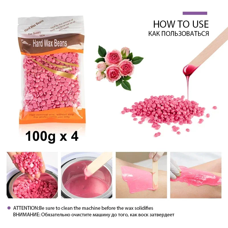 400g Hard Wax Beans Solid Hair Remover No Strip Depilatory Hot Film Wax Beads for Full Body Wax Beads for Wax Heater