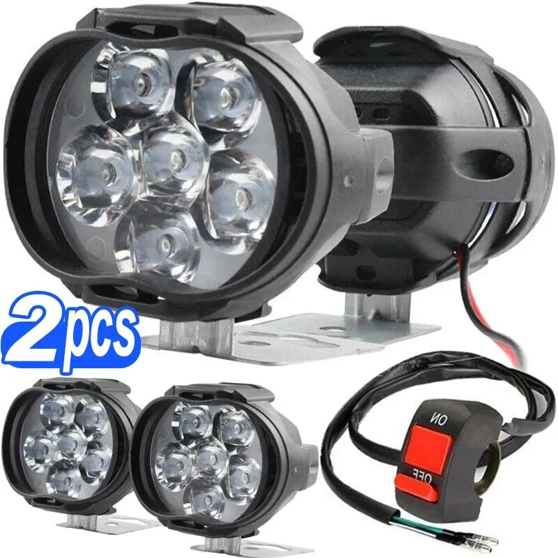 6 LED Motorcycle Headlight Spot Light High Bright Waterproof Scooters Auxiliary Lamp Spotlights Fog Bulb Work Lights with Switch