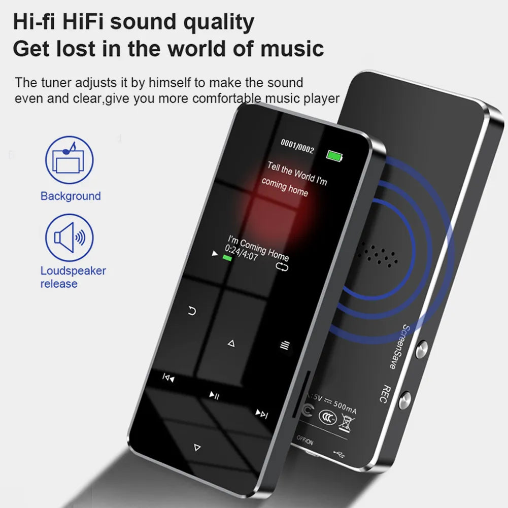 1.8 inch MP3 MP4 Music Player Push Button Bluetooth 5.0 Student Walkman Support 32GB Card Built-in Speaker FM Radio Alarm Clock