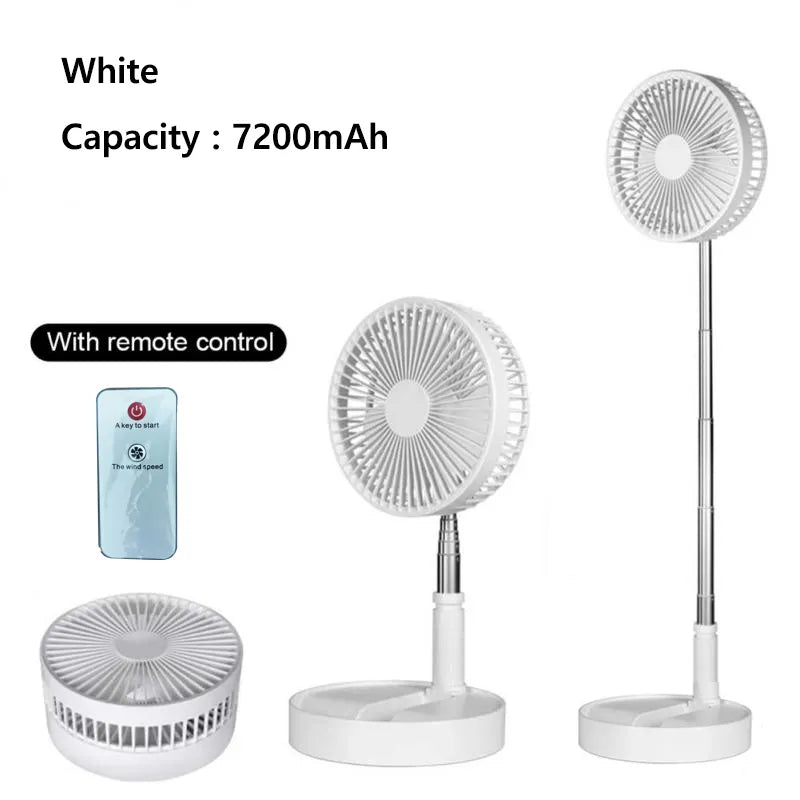 7200mAh USB Rechargeable Portable Fan Household Foldable Telescopic Fan Low Noise Electric Cooling Fan 3 Speed Home Camping Fan