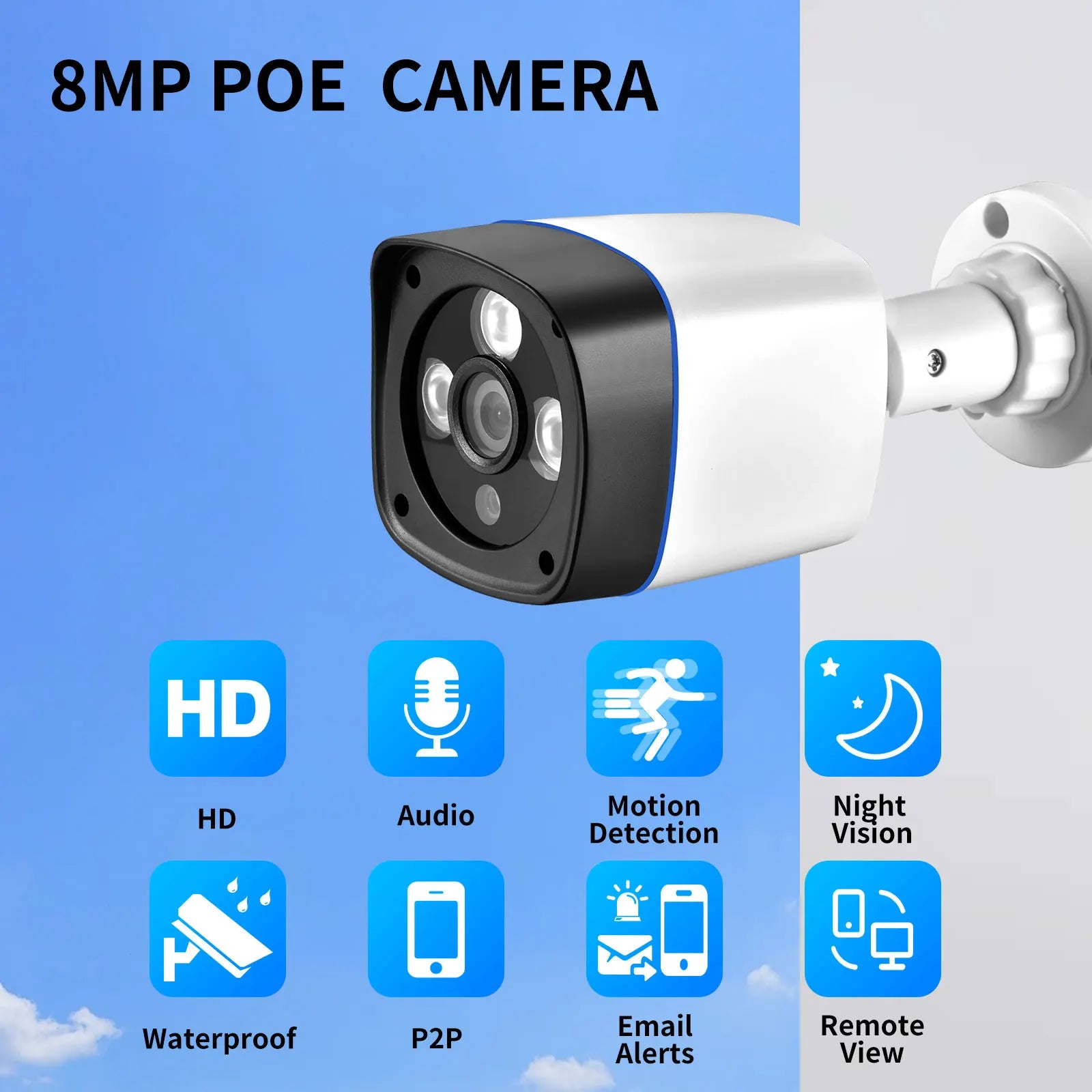 POE 8MP 5MP 4MP Waterproof H.265 Motion Detection Email Alert  Face Detection CCTV Camera XMEYE Power over Ethernet IP Camera